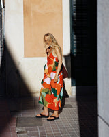 Red Floral Cotton Silk Dress