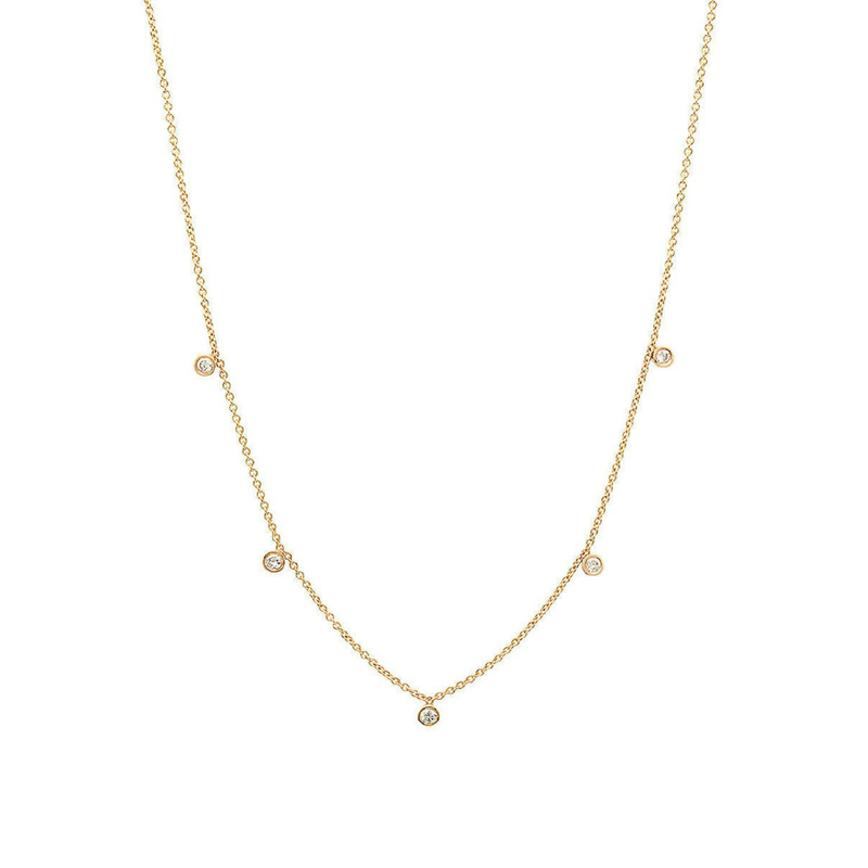 Gold necklace with 5 diamonds