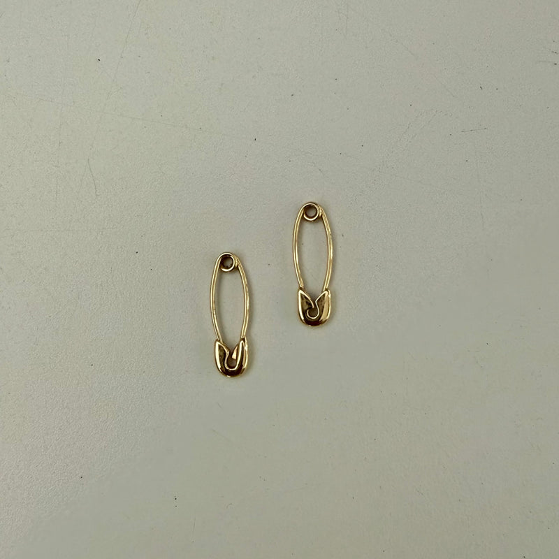 14k Gold small safety pin earrings - pair
