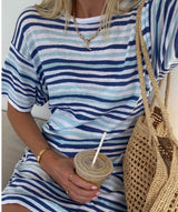 Blue Stripe T-Shirt Knit Dress