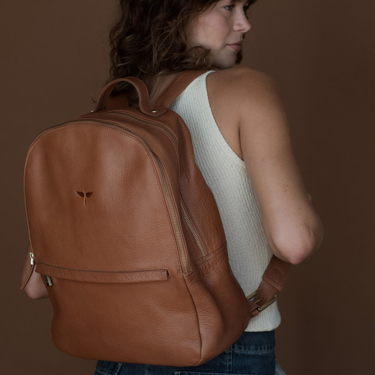 PREOWNED CLHEI MAUI HAWAII TAN LEATHER BACKPACK ZIPPER CLOSURE CLHEI | Leather Accessories | Maui, Hawai main image 3