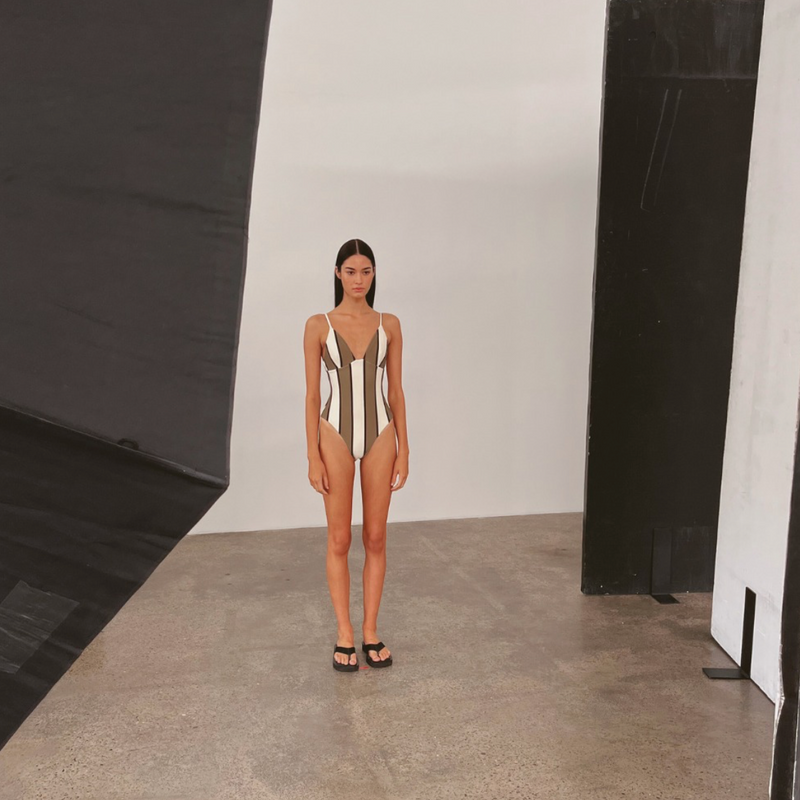 Olive Stripe One Piece