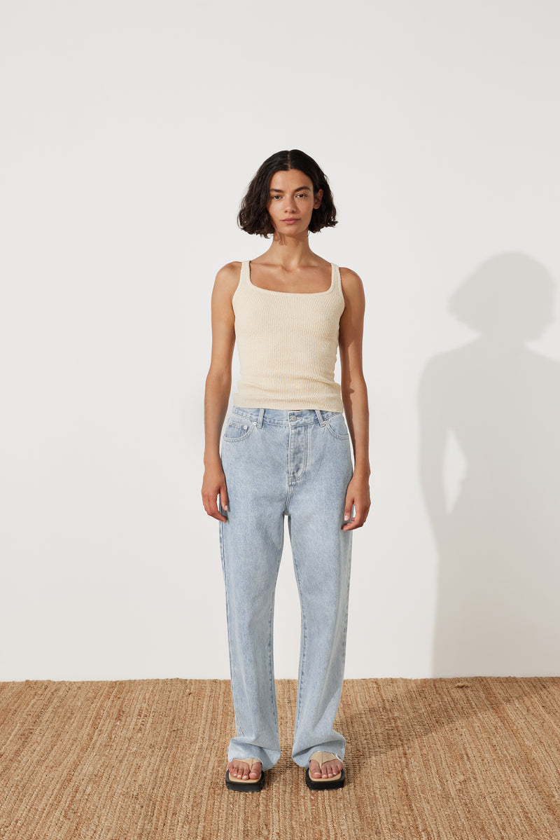 Light Wash Recycled Cotton Mid Rise Jean