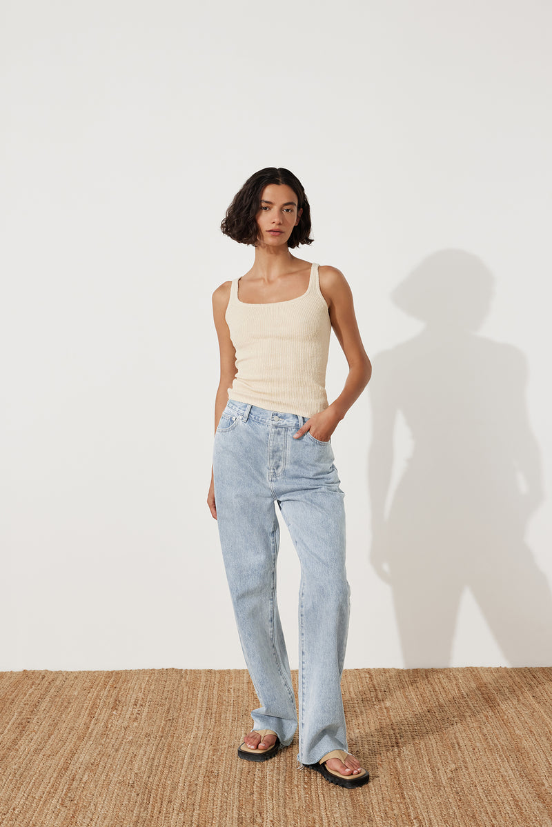 Light Wash Recycled Cotton Mid Rise Jean