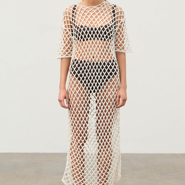 White Lattice Knit Dress