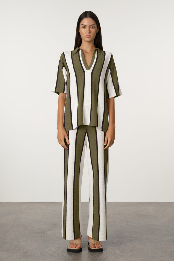 Olive Stripe Textured Knit Shirt