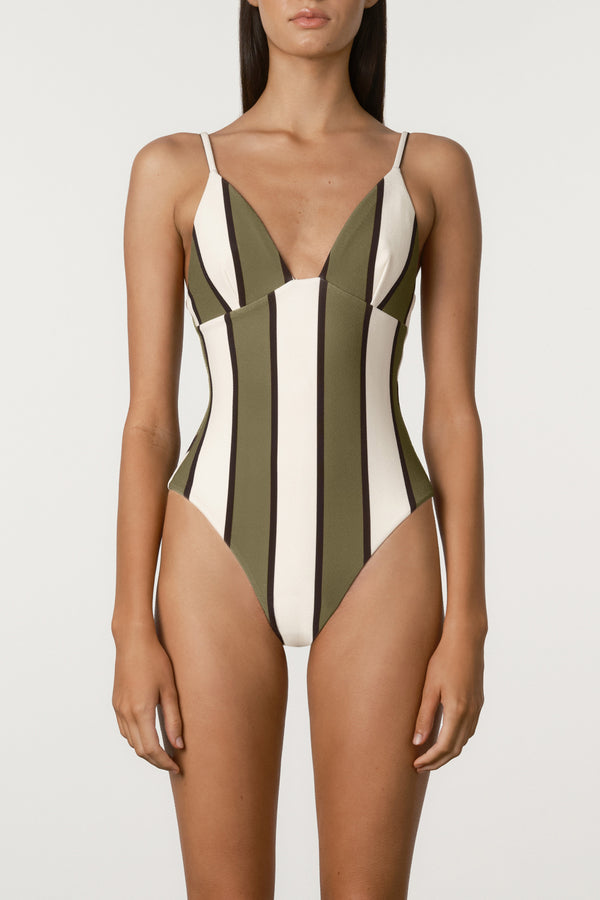 Olive Stripe One Piece