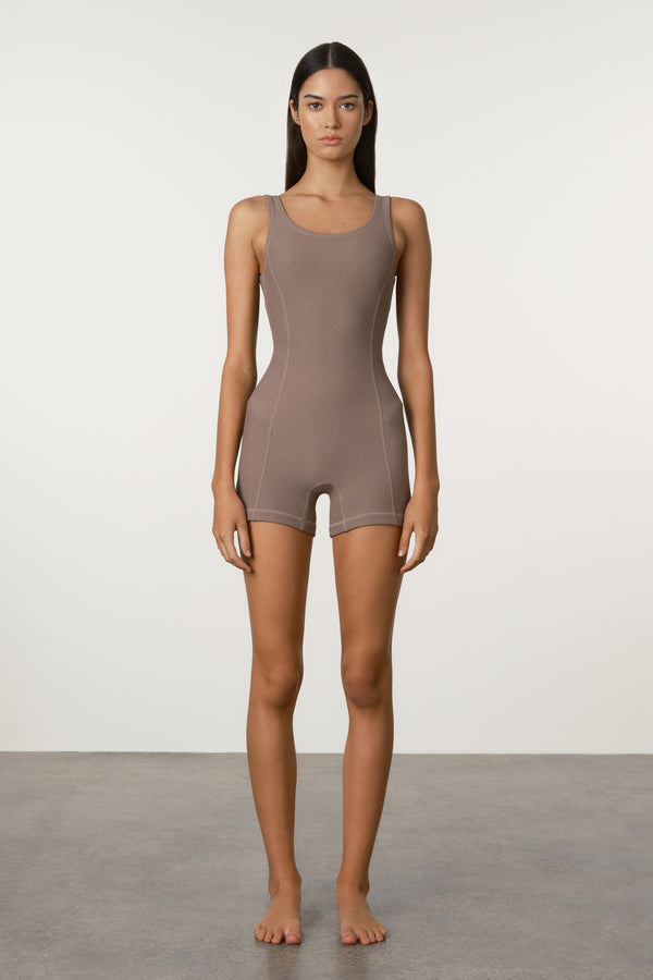 Carob Waffle Panelled Bodysuit