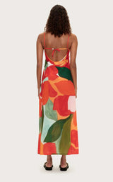 Red Floral Cotton Silk Dress