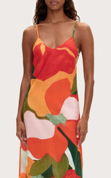 Red Floral Cotton Silk Dress