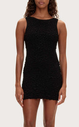 Black Crinkle Knit Mini Dress