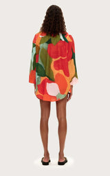 Red Floral Cotton Silk Shirt