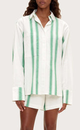 Green Stripe Cotton Linen Shirt