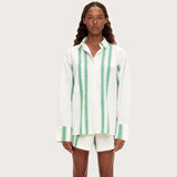 Green Stripe Cotton Linen Shirt