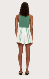 Green Stripe Cotton Linen Short