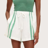 Green Stripe Cotton Linen Short