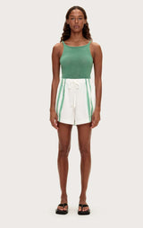 Green Stripe Cotton Linen Short