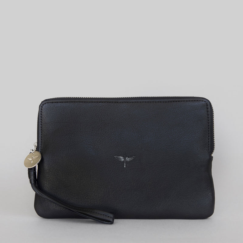Pouch wallet in Black leather